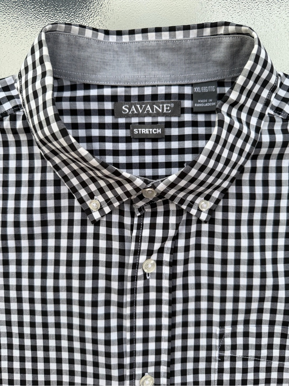 Savane Black and White Gingham Check Button-Down Long Sleeve Stretch Shirt XXL
